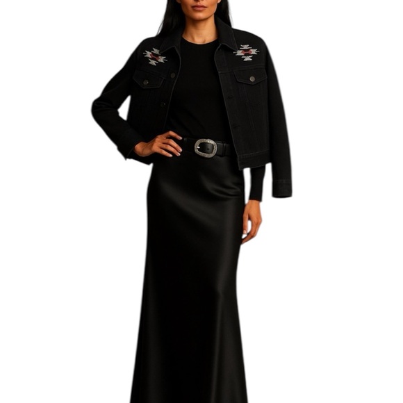 NWT Ralph Lauren Vintage Southwestern Navajo Black  Denim Jacket Beaded Size LP - Picture 9 of 11